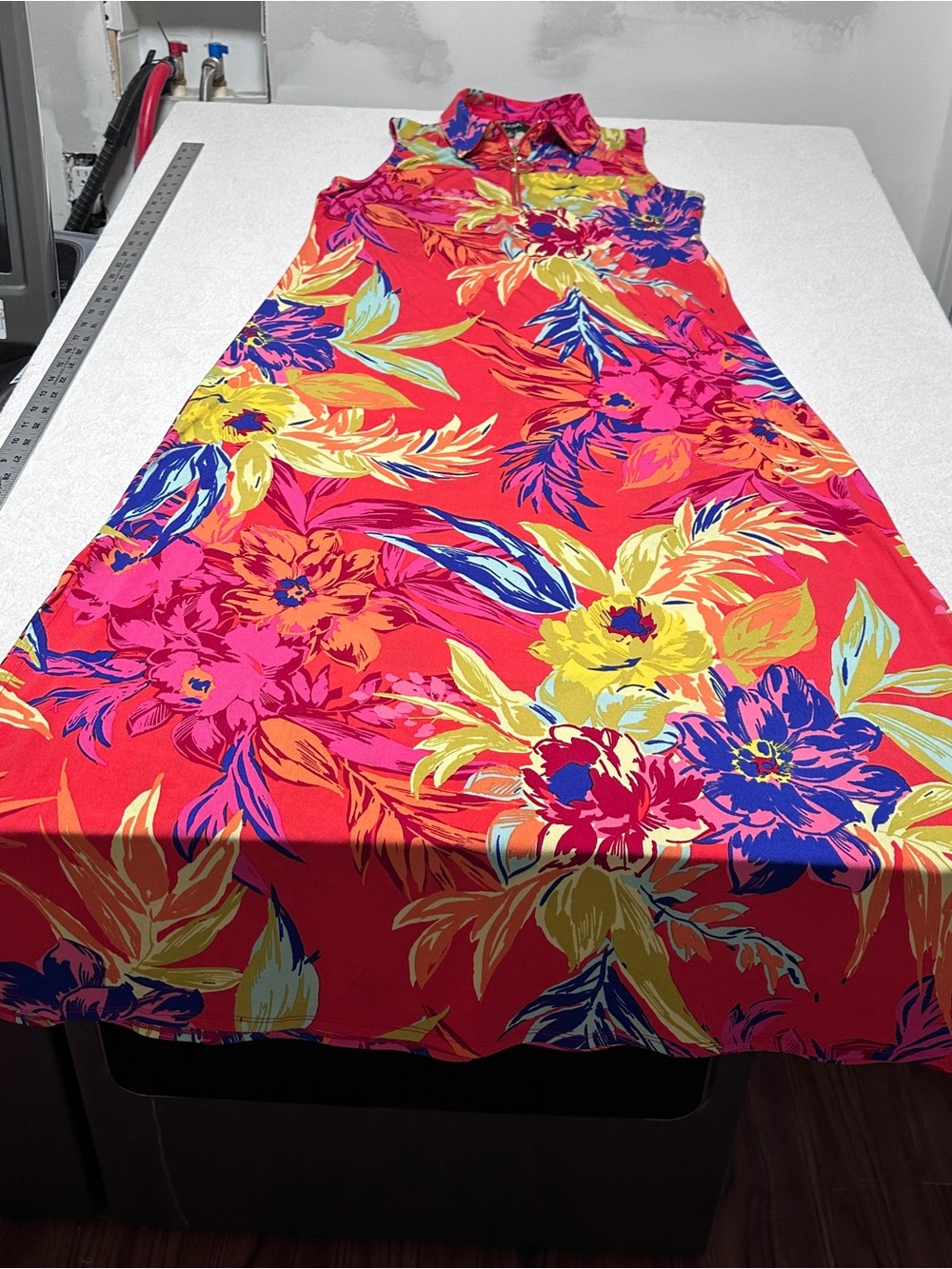 MSK Colorblock Floral Zip-Front Dress in Red, Pink, Blue, Yellow